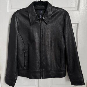 Gap Leather Jacket Black 90s Short Zip Collar Short Vintage Vintage Medium M